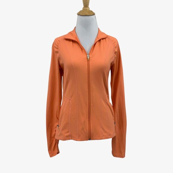 Lija Jacket Womens S Small Orange Ruched Shoulders Full Zip Pockets Stretch - Picture 1 of 15